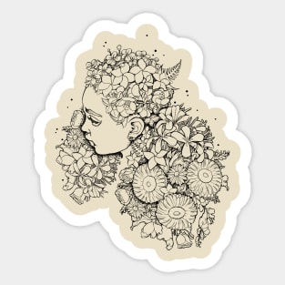 Flower Hair Girl fine line art Sticker